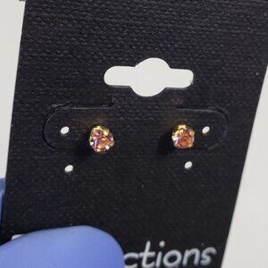 Swarovski Crystal Element - Gold Overlay Pink Stone "Tiny" Stud Earrings